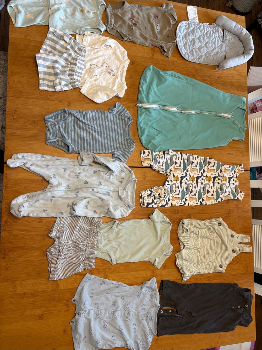 Baby Boy One-Piece and Sleepwear Set - Mint & Light Blue Bundle
